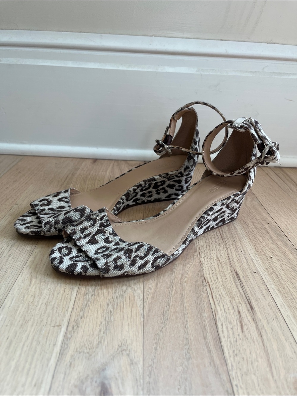 J. Crew Leopard Print Ankle-Strap Wedge Sandals